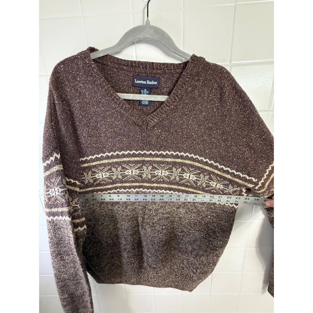 Lawton Harbor Mens XL Brown Silk Blend Fair Isle Snowflake V-Neck Sweater - Picture 4 of 6